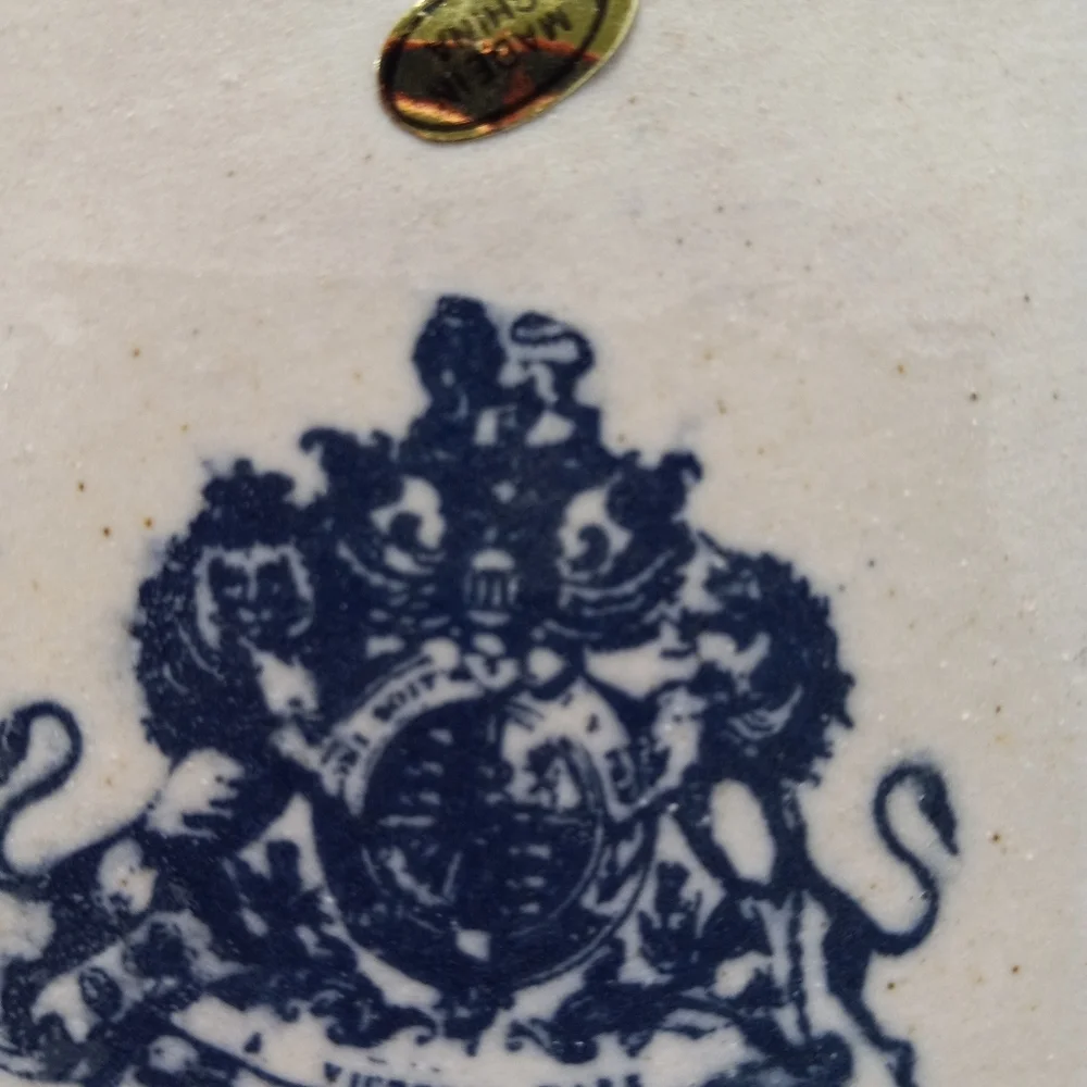 VICTORIA  Ware Ironstone Ribbed Fan Plate Ruffled Edge Blue White Floral